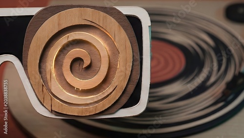 Wooden spiral sunglasses on abstract background