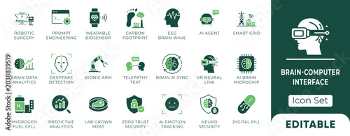 Foto Brain Computer Interface Solid Icons For App Empty State and Future Tech