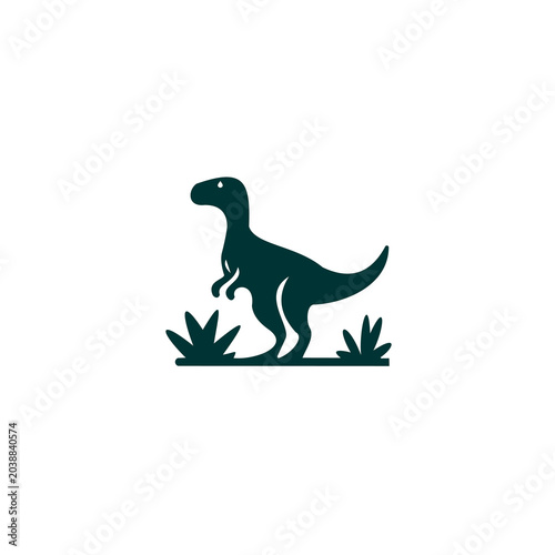 A dark, forest-green silhouette of a dinosaur standing in grass.