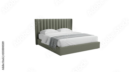 Modern bed isolated on transparent background PNG for bedroom and furniture concepts.