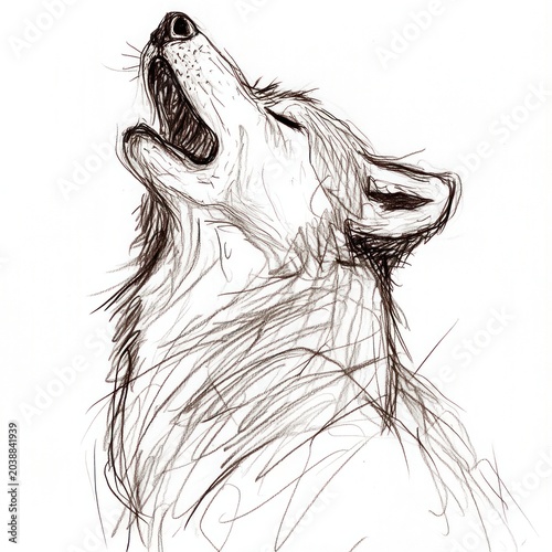 Sketch of a wolf howling, capturing its open mouth, nose, and expressive lines