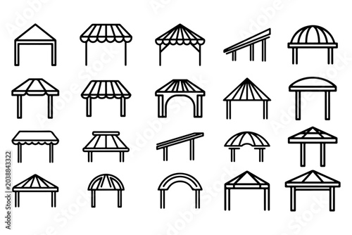 Minimal Canopy Structure Line Icons Geometric Architectural Vector Outline Collection