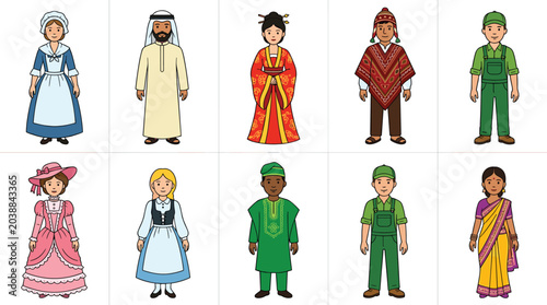 Obraz na płótnie Diverse World Culture Character Set with Men and Women Wearing Traditional Costu