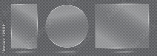 Fotografie Set of white transparent glass frames with glowing borders