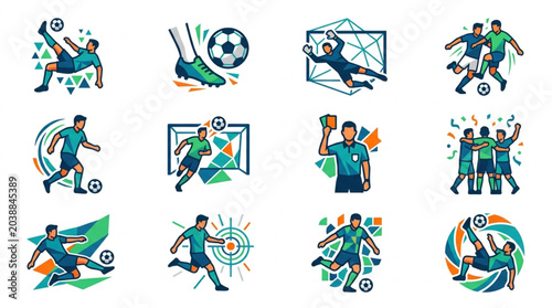 Konstfotografi Soccer Football Player Action Icons Set.