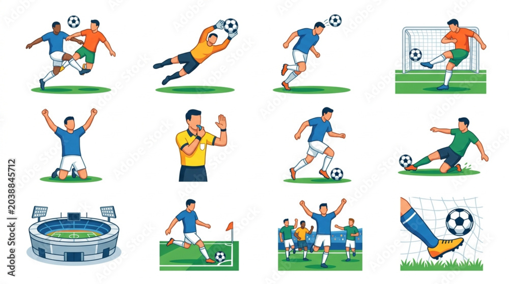 Fototapeta premium Soccer Football Players Action Poses Stadium Referee.