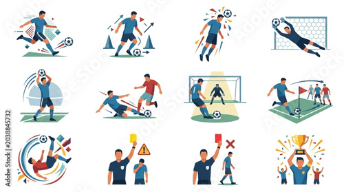 Canvastavla Soccer Football Players Action Sports Game Icons Set.