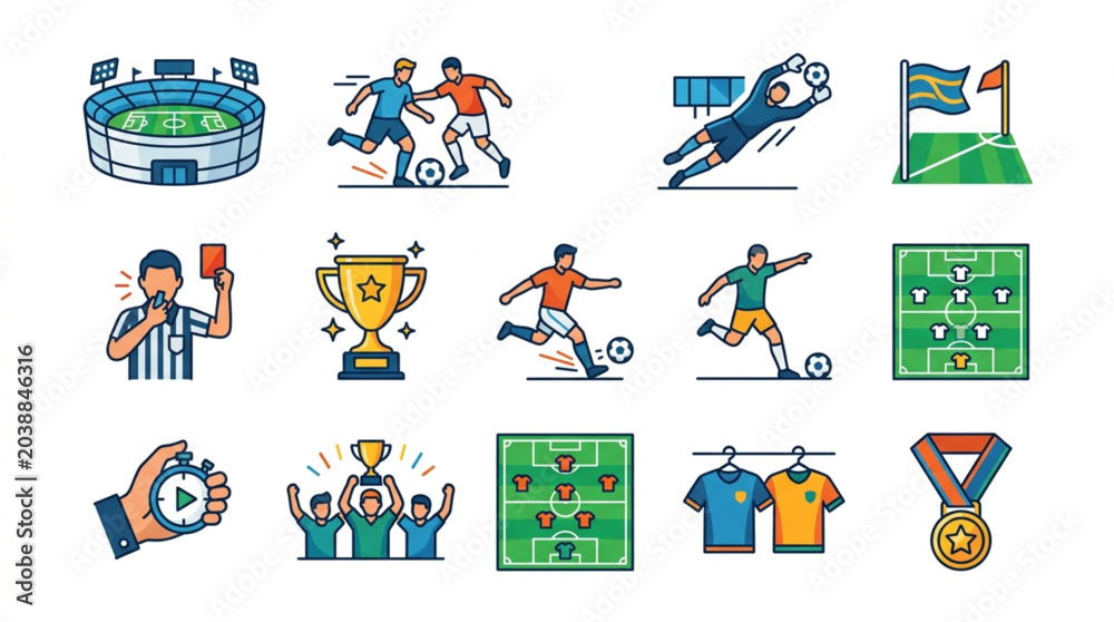 Fototapeta premium Soccer Football Sport Icons and Illustrations Collection.