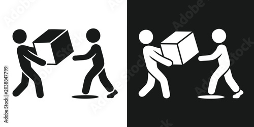 Bilde på lerret Delivery person icon showing package handover to customer, successful shipping, courier service, e-commerce order receiving transaction vector illustration