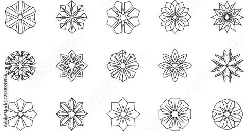 Fotografie Geometric flower outline vector collection with ornamental mandala rosette shape