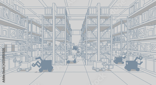 Warehouse with many shelves.
