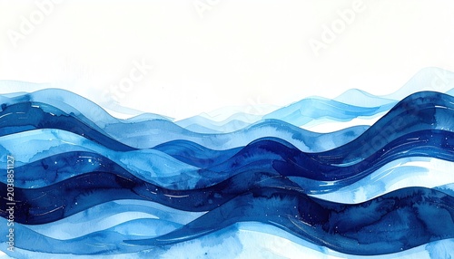 Abstract Watercolor Blue Waves Background.