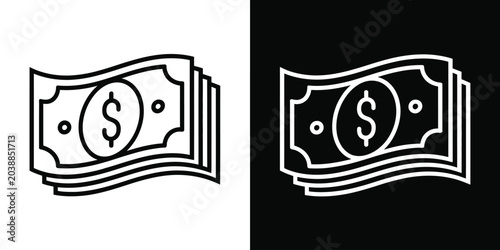 Bild auf Leinwand Wavy stack of dollar bills icon, floating cash flow symbol, financial wealth, salary and budget concept, minimalist black and white vector illustration