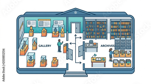 Фотография Museum building interior with gallery and archives sections.