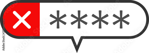 Security Authentication Error Vector Icon with Red Cross Mark and Password in Speech Bubble