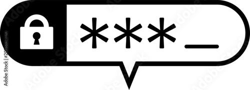 Security Authentication Vector Icon with Lock Symbol and Password Input Being Entered in Speech Bubble