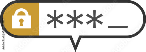 Security Authentication Vector Icon with a Gold Lock Symbol and Password Input Being Entered in Speech Bubble