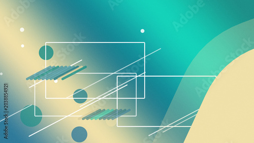 фотографія Clean outlined rectangles, rounded circles, and streaking lines form layered geometry over a green-blue-yellow gradient, ideal for tech banners