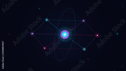 Abstract Digital Network with Glowing Nodes and Interconnected Data Paths.