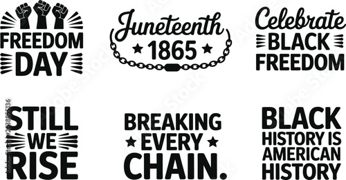 Tableau sur toile A collection of six distinct Juneteenth typographic designs featuring powerful Black history quotes