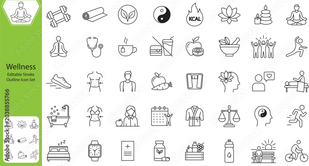 Wellness editable stroke outline icons set. Stock Vector | Adobe Stock