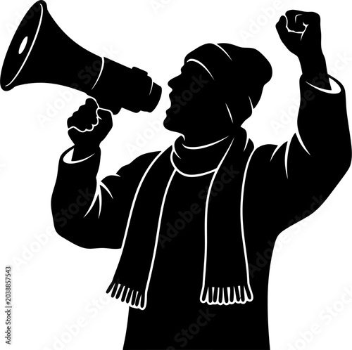 Soccer Supporter Cheering with Loudspeaker