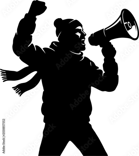 Football Fan with Megaphone Silhouette Vector
