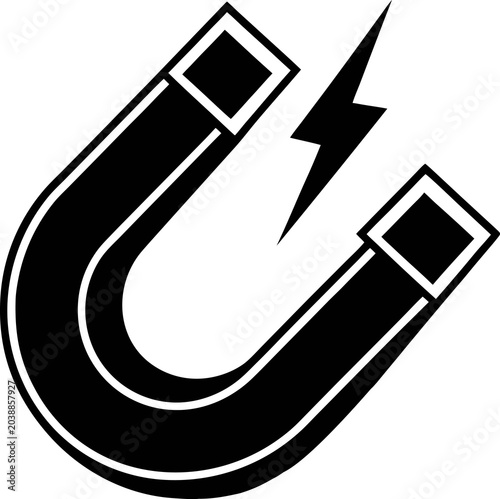 Obraz na plátně Magnet, magnetic, horseshoe magnet icon, black and white symbol, electricity sig