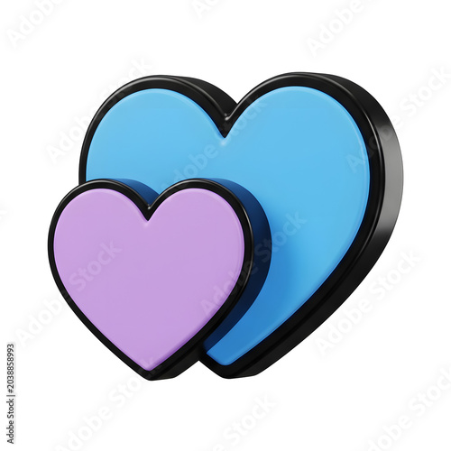 Two Interlocking 3D Hearts: Blue and Purple