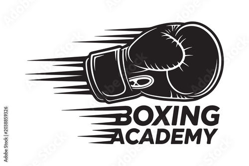 Black boxing glove with speed lines and text Boxing Academy 1