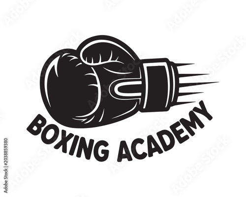 Black boxing glove with speed lines and text Boxing Academy