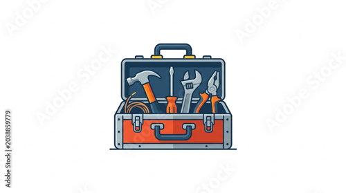 Foto Open Toolbox Filled With Various Tools For Repair And Construction