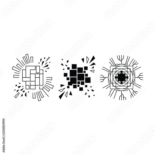 Black and white technology network icons set.
