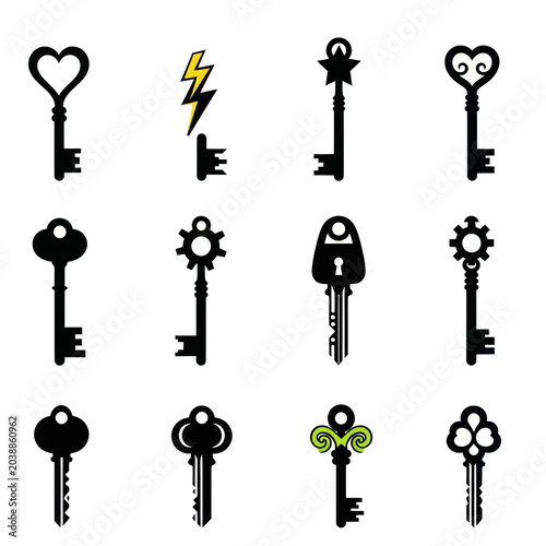 Schilderij op canvas Vintage and Modern Keys Collection Icons - Vector Set