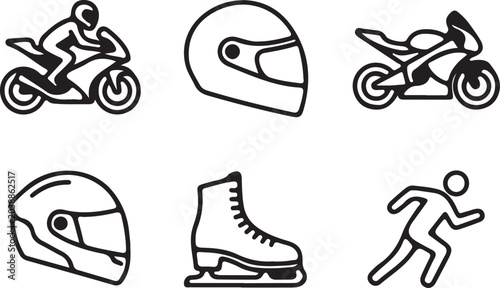 Fotografía Black line icons of motorbike racing gear and sports equipment
