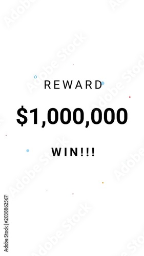 Celebration animation displaying a reward win of one million dollars on a clean white and black background