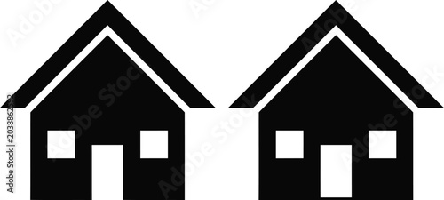 Simple black and white icon of two houses