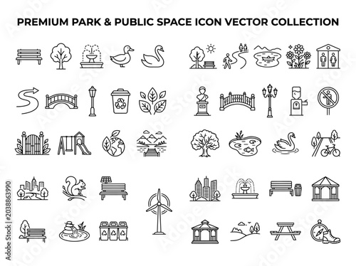 Park and public space icon vector collection