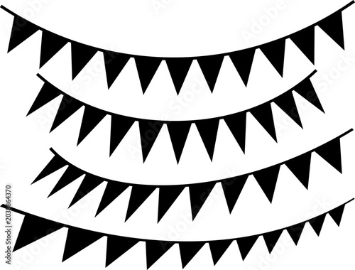 Bunting banner silhouette icon set with hanging triangular party flags for party and festival decorations