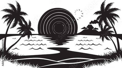 Vászonkép Black and white of a hurricane approaching tropical palm trees and beach waves