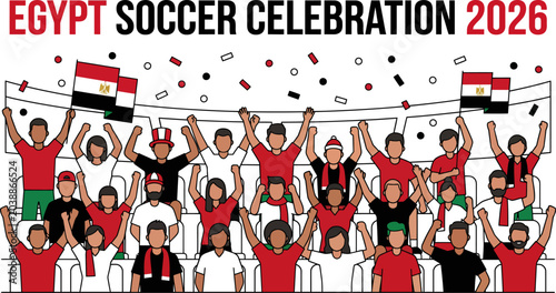 Canvastavla Egypt soccer fans celebrating in stadium with flags and confetti flying around t