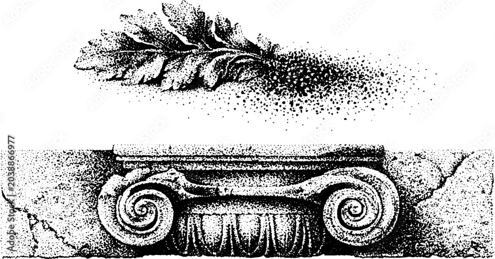 Obraz premium Acanthus leaf and volute capital fragment on stone surface