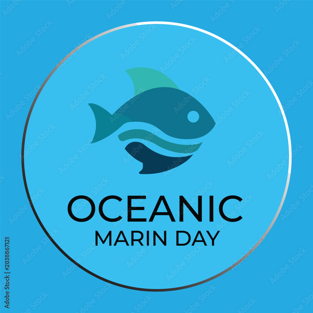 Obraz premium Minimalist fish logo design with wave elements for oceanic or marine branding