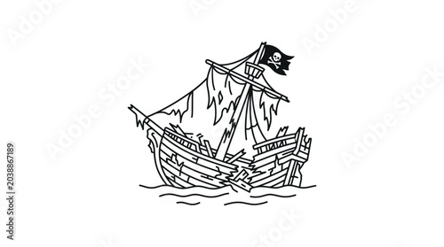 Canvas Print Old pirate ship illustration on white background.