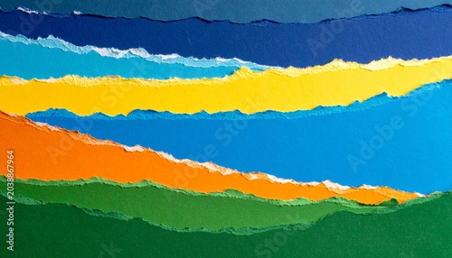 Layered Torn Paper Abstract Landscape Showcasing Texture, Color Transition, and Creative Artistic Photography Design