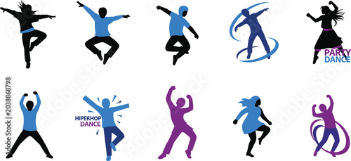 Vászonkép Dance Performance Silhouette Vector Set with Hip Hop Party and Freestyle Dance I
