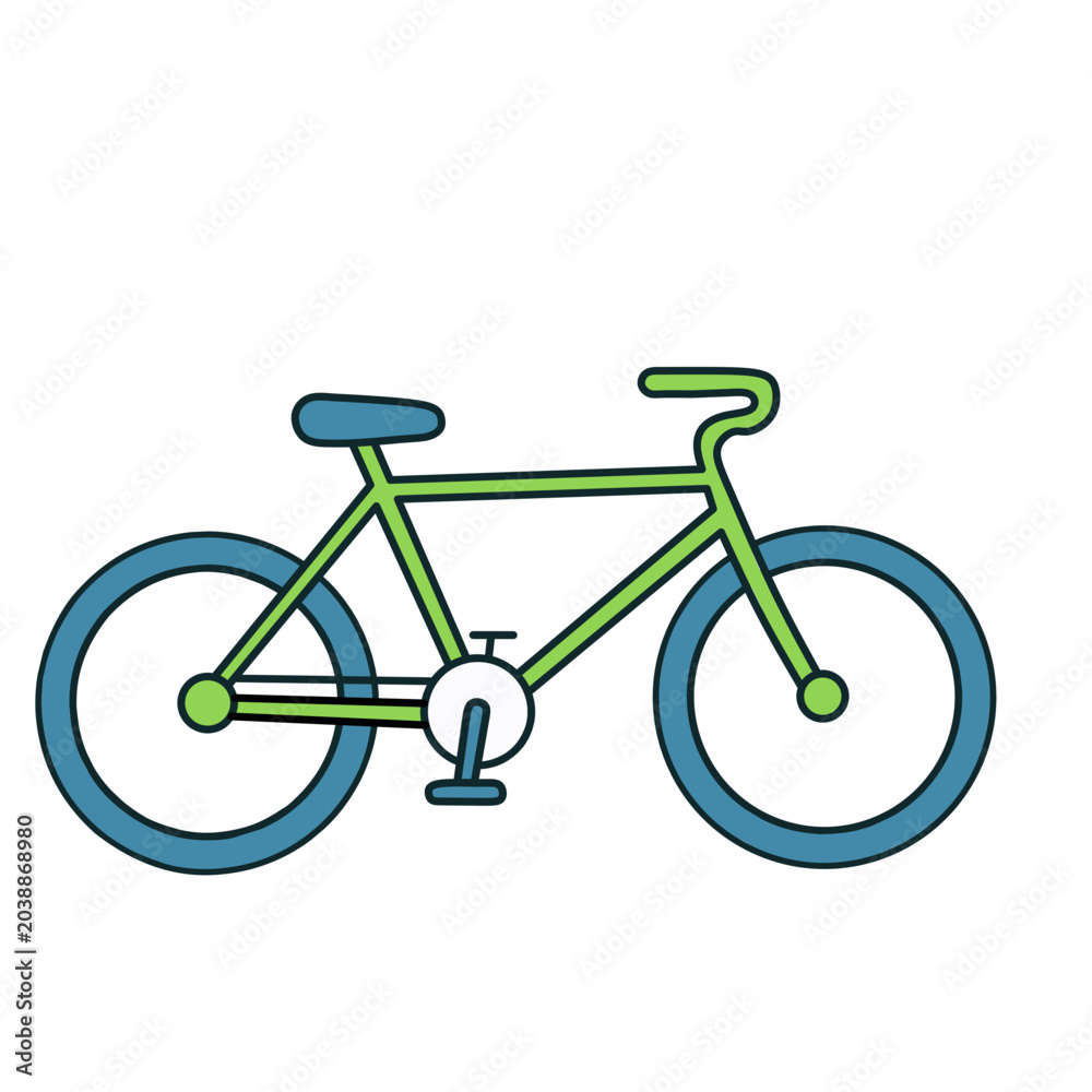 Obraz premium Green Bicycle Flat Cartoon Illustration Isolated on White