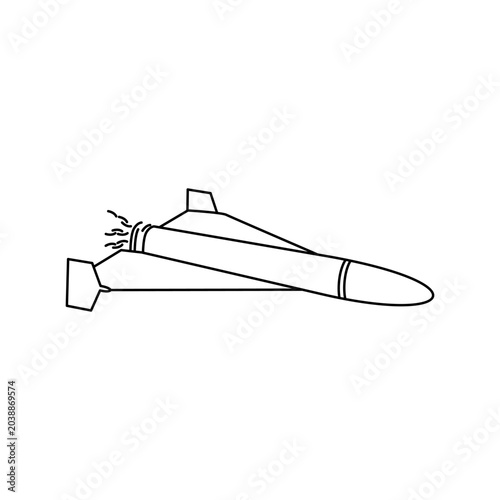 Kamikaze military combat drone in black outline. Iranian Drone kamikaze Shahed. Vector icon.