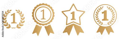 Foto No 1 gold logo icons showcasing luxury golden badges, winner emblems, and first place award symbols isolated on transparent background