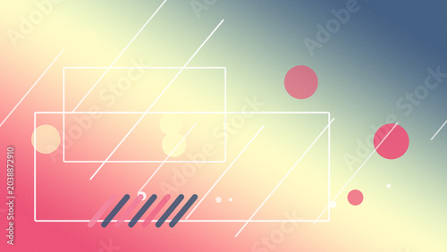 Abstract neon geometry with thin outlined frames, diagonal streaks and soft circles on a colorful gradient backdrop, designed for layouts and copy.